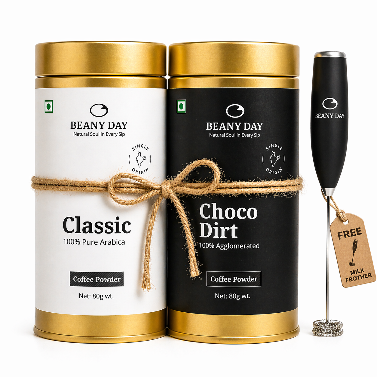 Premium Coffee Duo with Free Frother – Pack of 2 (80g x 2) Classic & Choco Dirt Instant Coffee