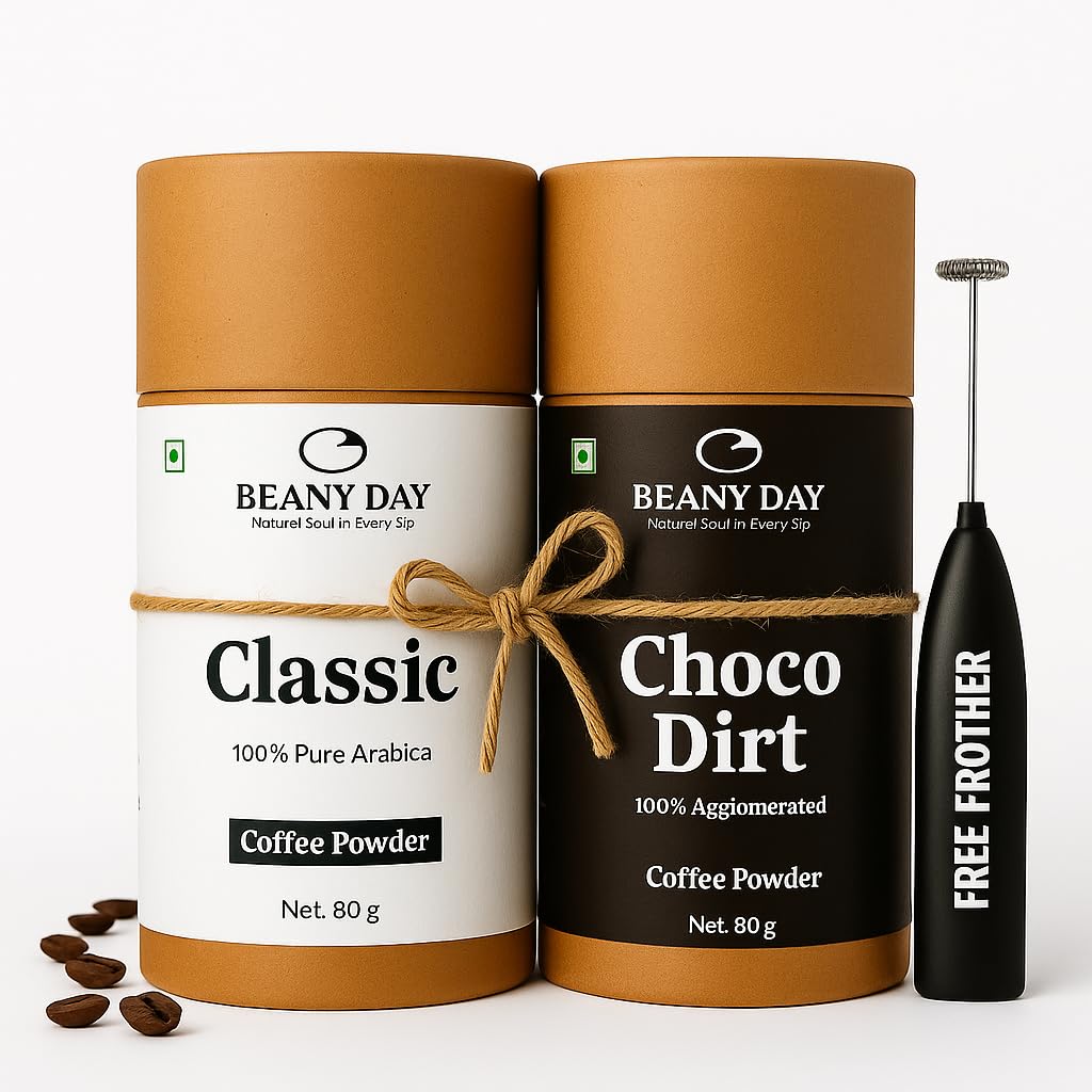 Premium Coffee Duo with Free Frother – Pack of 2 (80g x 2) Classic & Choco Dirt Instant Coffee