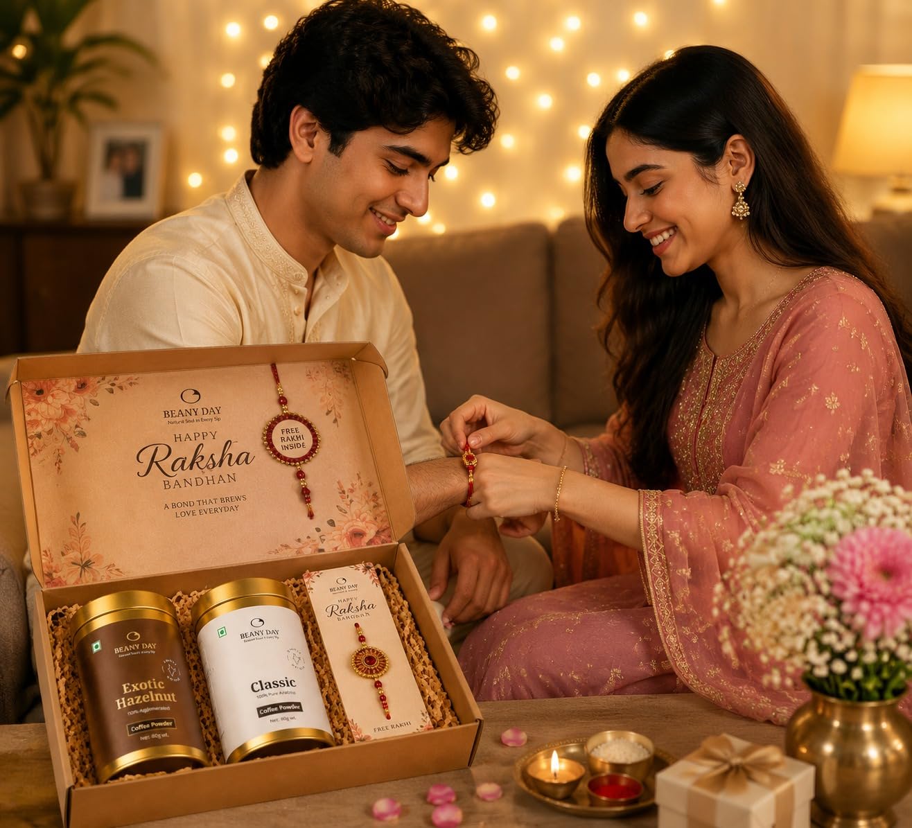 Raksha Bandhan Gifts for Sister & Brother | Premium Coffee Gift Hamper with Free Rakhi | Classic & Exotic Hazelnut Instant Coffee (80g Each) | Ready-to-Gift Raksha Bandhan Gift Set